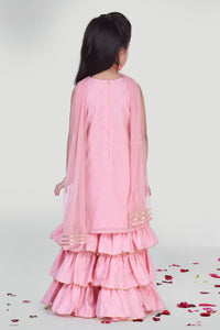 Girls Pastel Pink Sharara And Kurti Set For Girls With Dupatta