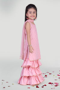 Girls Pastel Pink Sharara And Kurti Set For Girls With Dupatta