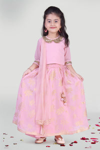 Girls Pastel Pink Skirt And Choli Set With Dupatta
