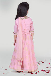 Girls Pastel Pink Skirt And Choli Set With Dupatta