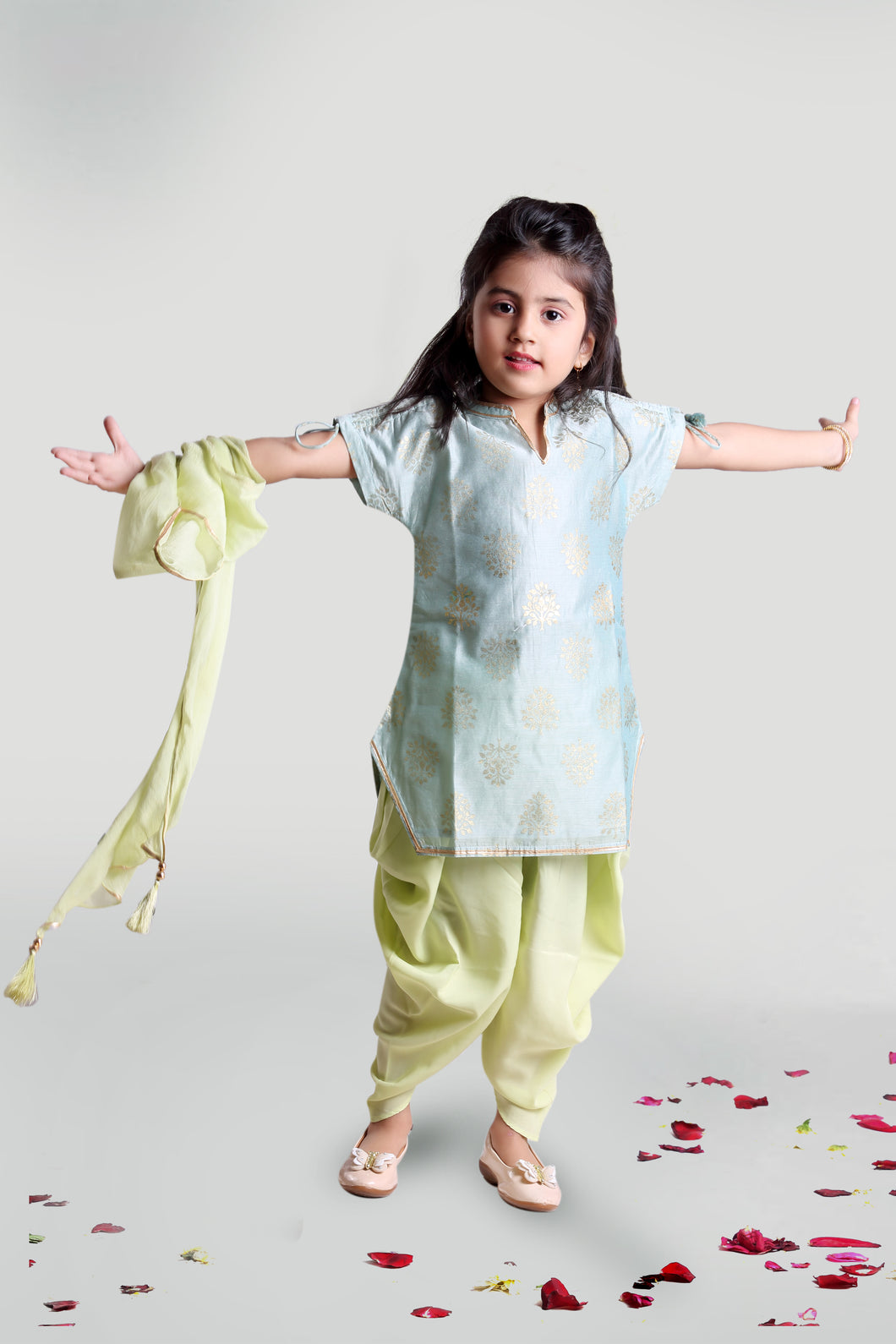 Green Ajrakh Girls Short Kurthi With Sharara Pants - Byhand I Indian Ethnic  Wear Online I Sustainable Fashion I Handmade Clothes