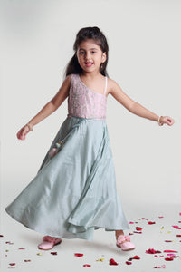 Girls Sea Green And Pastel Pink Party Gown