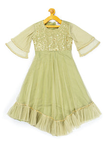 Girls Pastel Olive Summer Gown For Girls