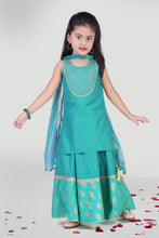 Load image into Gallery viewer, Girls Aqua Green Kali Skirt And Kurta Set With Dupatta For Girls