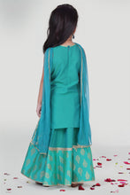 Load image into Gallery viewer, Girls Aqua Green Kali Skirt And Kurta Set With Dupatta For Girls