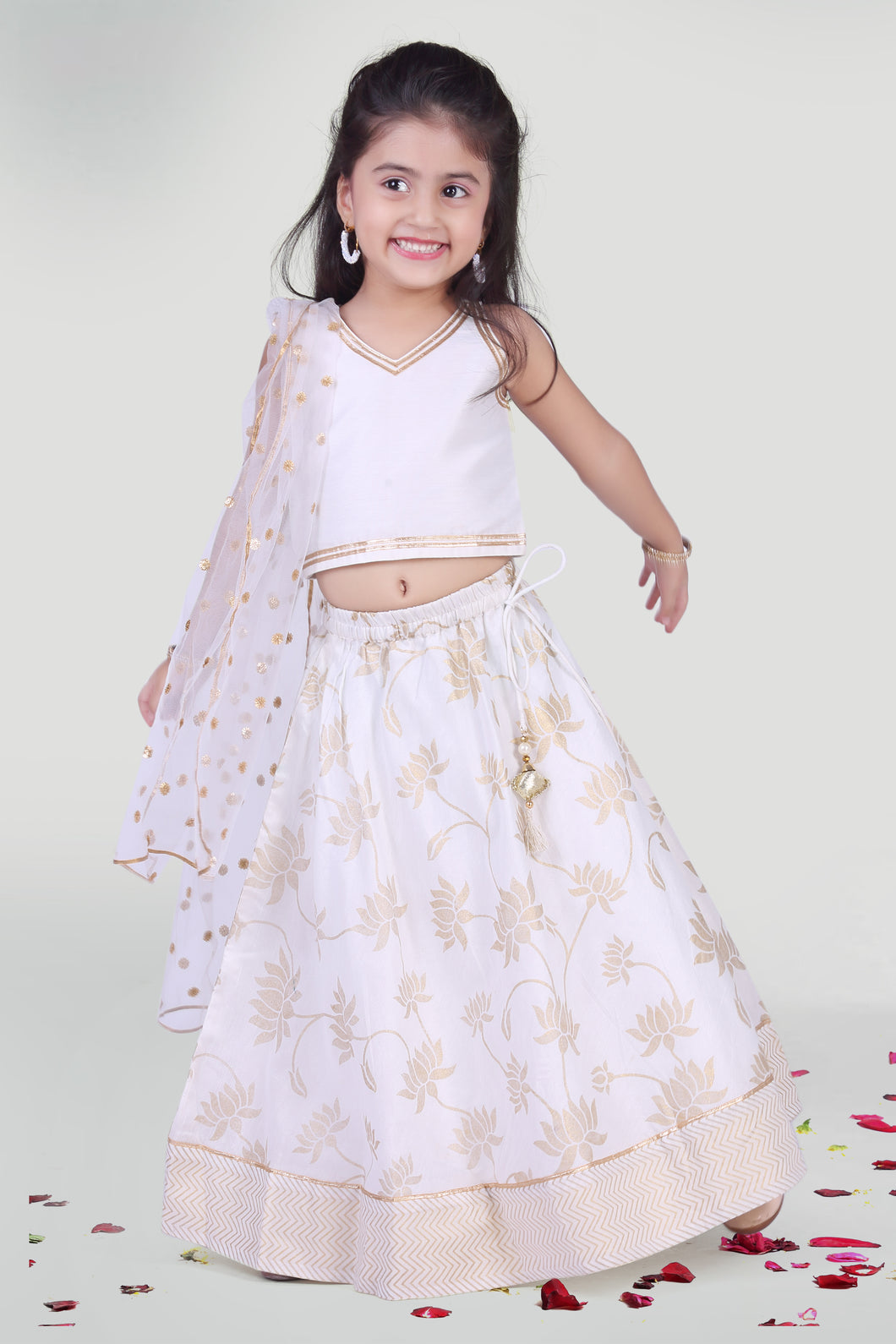 Girls White Skirt And Choli Set With Dupatta For Girls