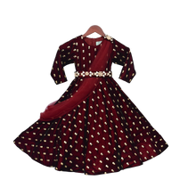 Load image into Gallery viewer, Girls Maroon Velvet Booti Anarkali