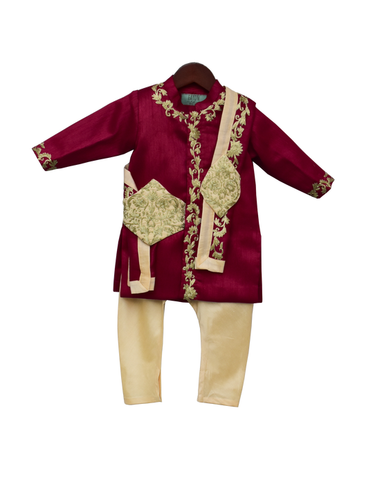 Boys Maroon Embroidery Ajkan