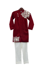Load image into Gallery viewer, Boys Maroon Embroidery Ajkan With Churidar