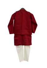 Load image into Gallery viewer, Boys Maroon Embroidery Jacket With Kurta And Churidar
