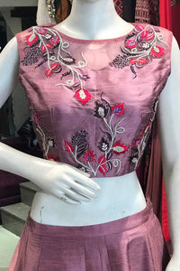 Mauve Silk Crop Top Skirt