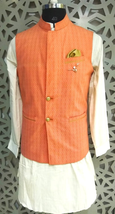 Mens Kurta And Pure Cotton Printed Nehru Jacket