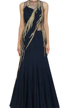 Load image into Gallery viewer, Midnight Blue Drape Saree Gown With Handwork