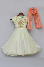 Load image into Gallery viewer, Girls Mint Green Anarkali Dress With Peach Dupatta in USA