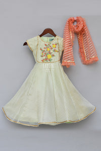 Girls Mint Green Anarkali Dress With Peach Dupatta in USA