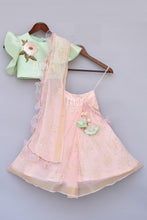 Load image into Gallery viewer, Girls Mint Green Top With Peach Printed Lehenga Saree in Suwanee