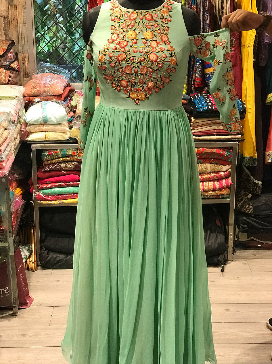 Mint Green Cold Shoulder Gown