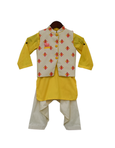 Boys Multi Colour Bootie Nehru Jacket With Salwar