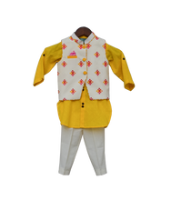 Load image into Gallery viewer, Boys Multi Colour Bootie Nehru Jacket With Yellow Kurta &amp; Pant