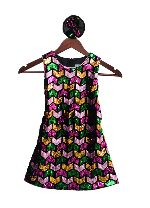 Girls Multi Colour Sequins Dress