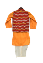 Load image into Gallery viewer, Boys Mustard Yellow Kurta With Printed Nehru Jacket Set