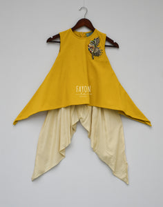 Girls Mustard Yellow Kurti With Patch On Shoulder & Dhoti in New York
