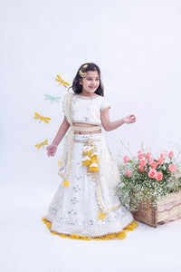 Girls Off White Thread And Gota Embroidery Lehenga Choli Set