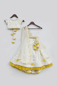 Girls Off White Thread And Gota Embroidery Lehenga Choli Set