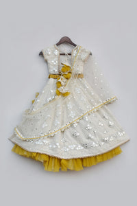 Girls Off White Thread And Gota Embroidery Lehenga Choli Set