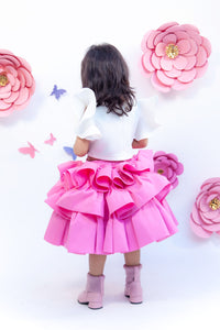 Girls Off White Unicorn Top With Pink Skirt