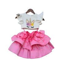 Load image into Gallery viewer, Girls Off White Unicorn Top With Pink Skirt