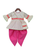 Load image into Gallery viewer, Girls Off White Chanderi Kurti With Pink Dhoti
