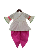 Load image into Gallery viewer, Girls Off White Chanderi Kurti With Pink Dhoti