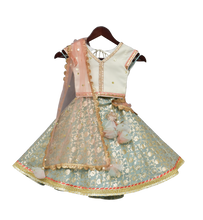 Load image into Gallery viewer, Girls Offwhite Sequence Choli With Light Blue Brocade Lehenga