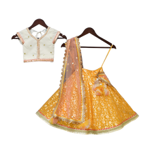 Load image into Gallery viewer, Girls Offwhite Sequence Choli With Yellow Brocade Lehenga