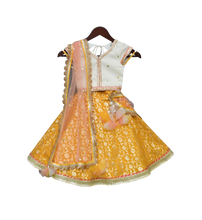 Load image into Gallery viewer, Girls Offwhite Sequence Choli With Yellow Brocade Lehenga