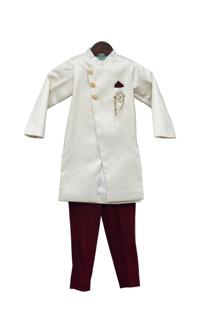 Boys Offwhite Ajkan With Maroon Pant