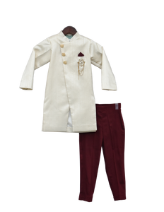 Boys Offwhite Ajkan With Maroon Pant