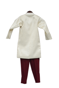 Boys Offwhite Ajkan With Maroon Pant