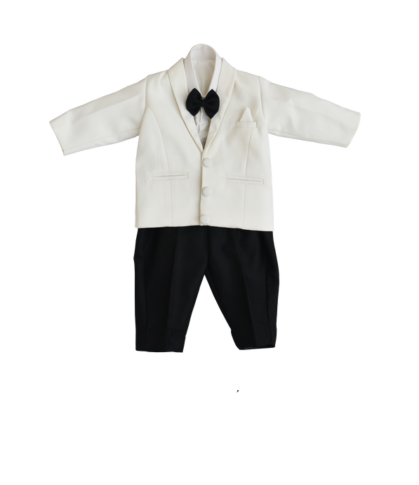 Boys OffWhite Coat Wih Black Pant