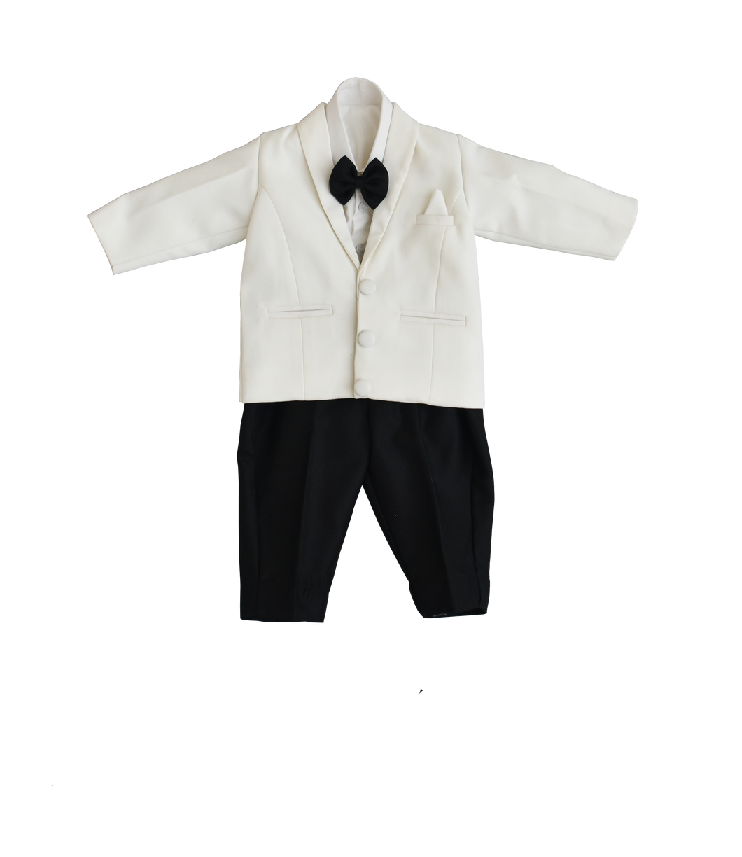 Boys OffWhite Coat Wih Black Pant