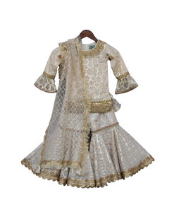 Girls Offwhite Embroidery Kurti With Sharara