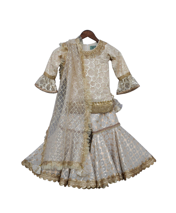 Girls Offwhite Embroidery Kurti With Sharara