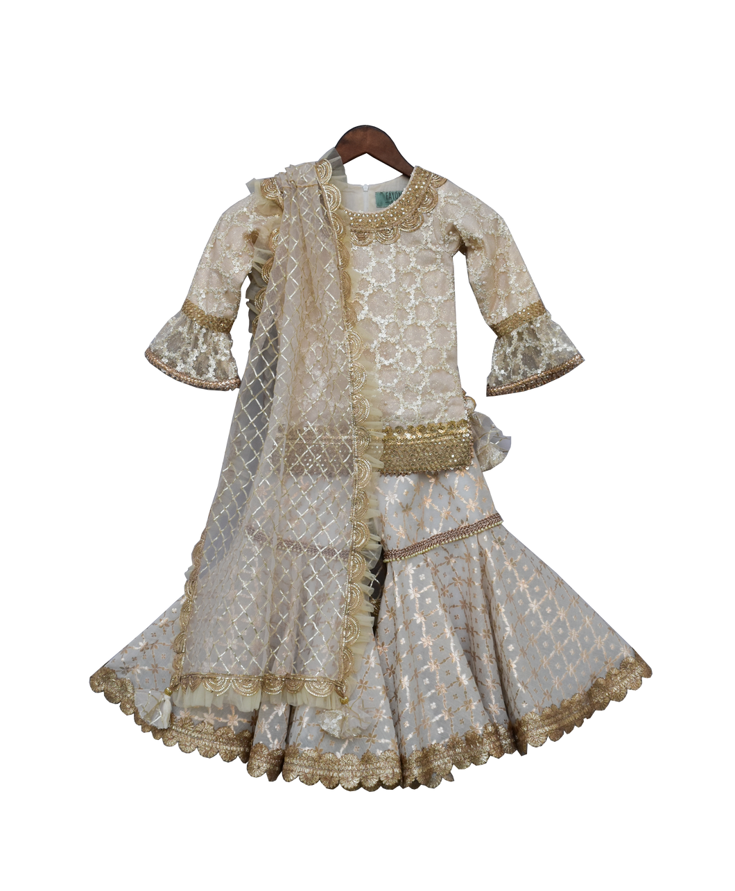 Girls Offwhite Embroidery Kurti With Sharara