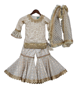 Girls Offwhite Embroidery Kurti With Sharara