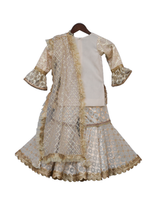 Girls Offwhite Embroidery Kurti With Sharara