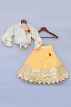 Load image into Gallery viewer, Girls Offwhite Knotted Top With Yellow Gota Lehenga
