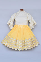Load image into Gallery viewer, Girls Offwhite Knotted Top With Yellow Gota Lehenga