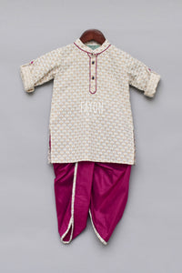 Boys Offwhite Printed Kurta With Krishna Dhoti