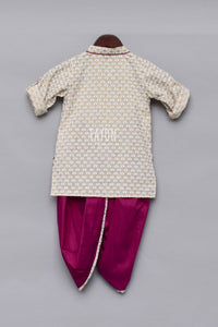 Boys Offwhite Printed Kurta With Krishna Dhoti